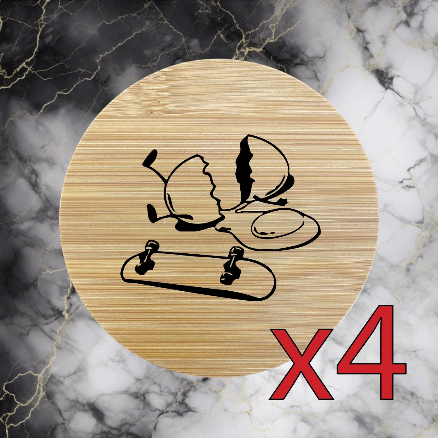 Skateboard Egg x4 Bamboo Coasters Drink Natural Wood Home Decor Lounge Funny NEW