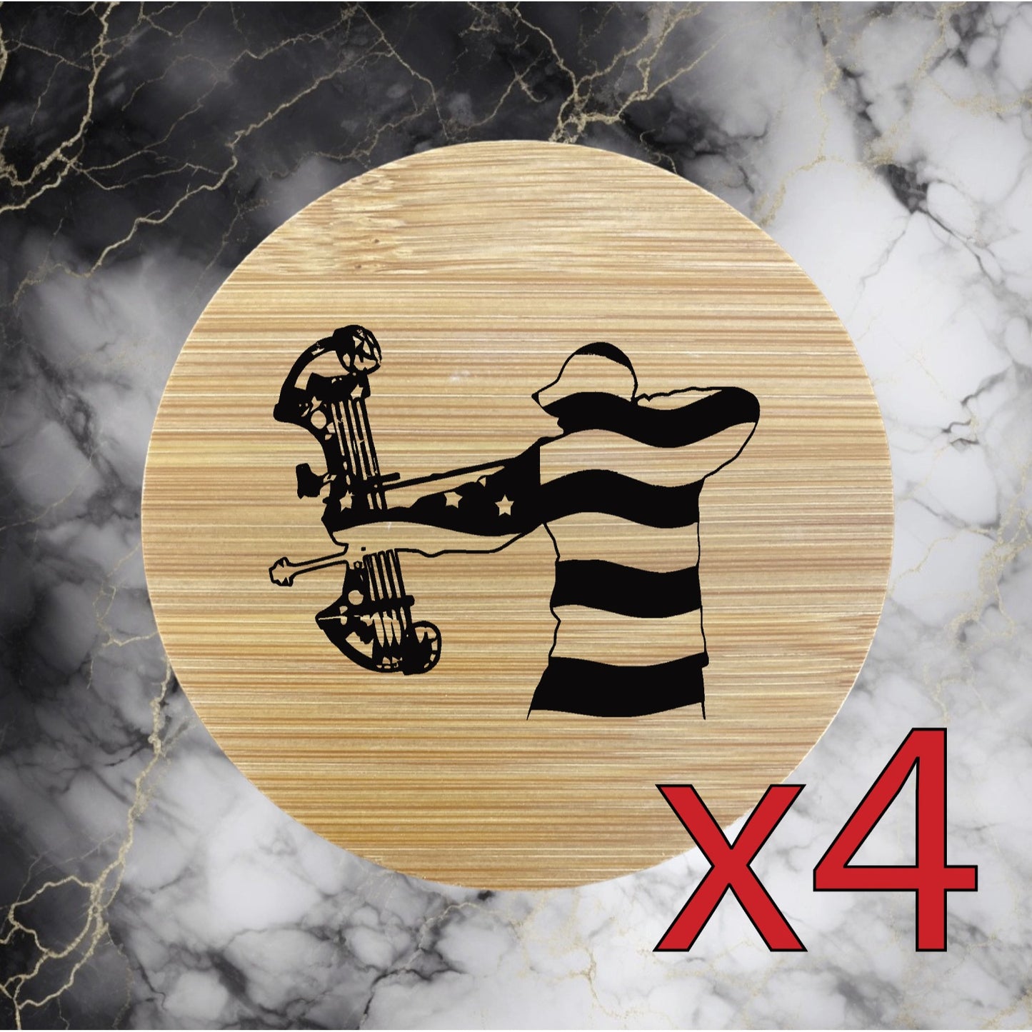 Bow USA x4 Bamboo Coasters Drink Natural Wood Home Decor Lounge Flag Outdoor NEW