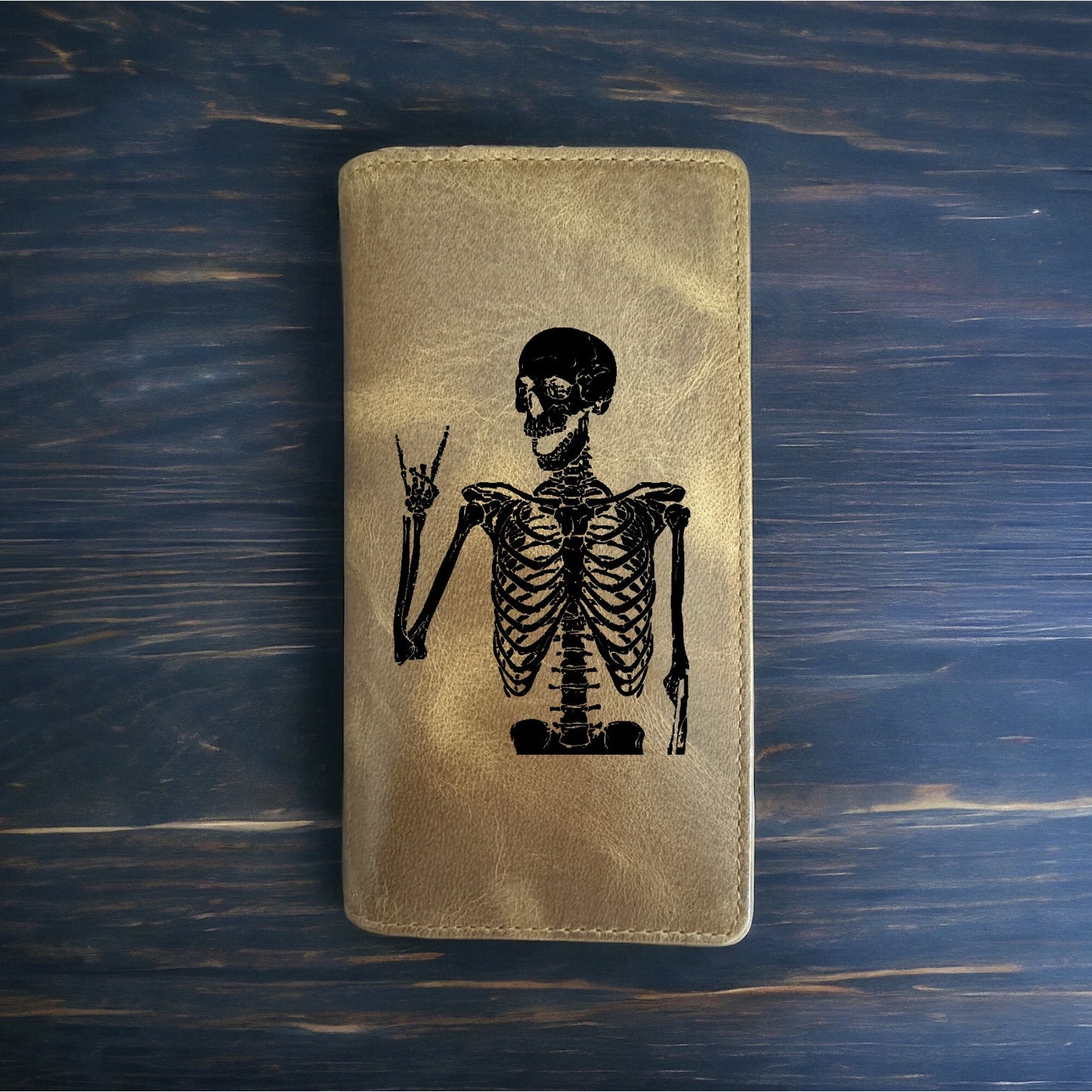 Skeleton Rock Rodeo Wallet Cowboy Western Buffalo Leather Premium Bones NEW