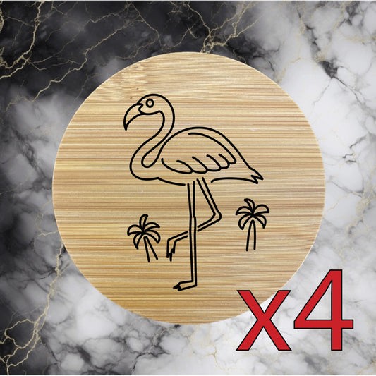 Flamingo x4 Bamboo Coasters Drink Natural Wood Home Decor Lounge Tropical NEW