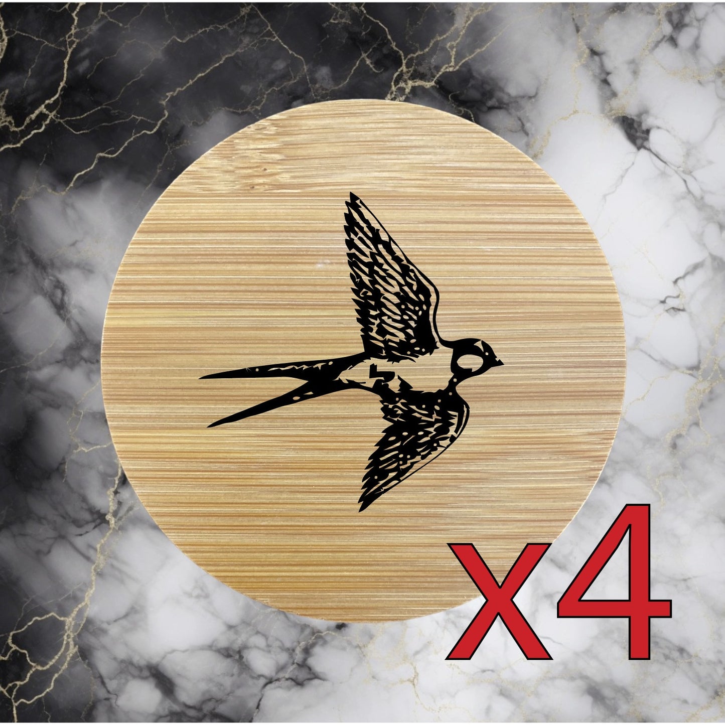 Bird x4 Bamboo Coasters Drink Natural Wood Home Decor Lounge Animal Wild NEW