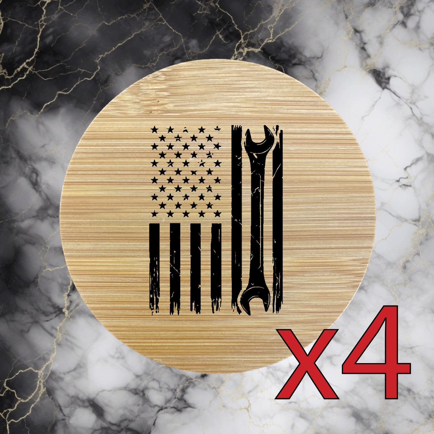 American Flag x4 Bamboo Coasters Drink Natural Wood Home Decor Lounge Work NEW